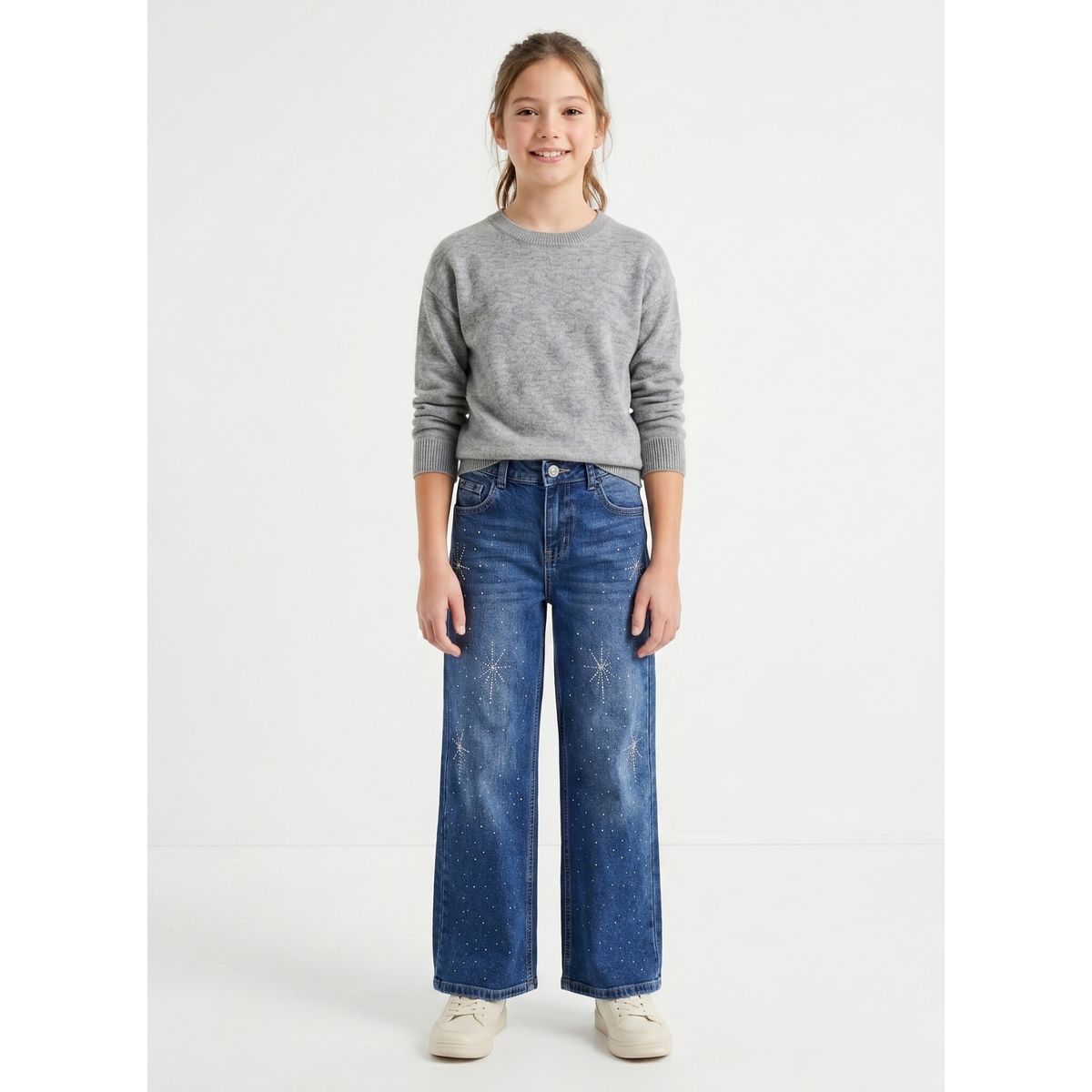 KIBOU - Jeans Niña Recto Con Brillos Pedrería Moda Urbana Denim