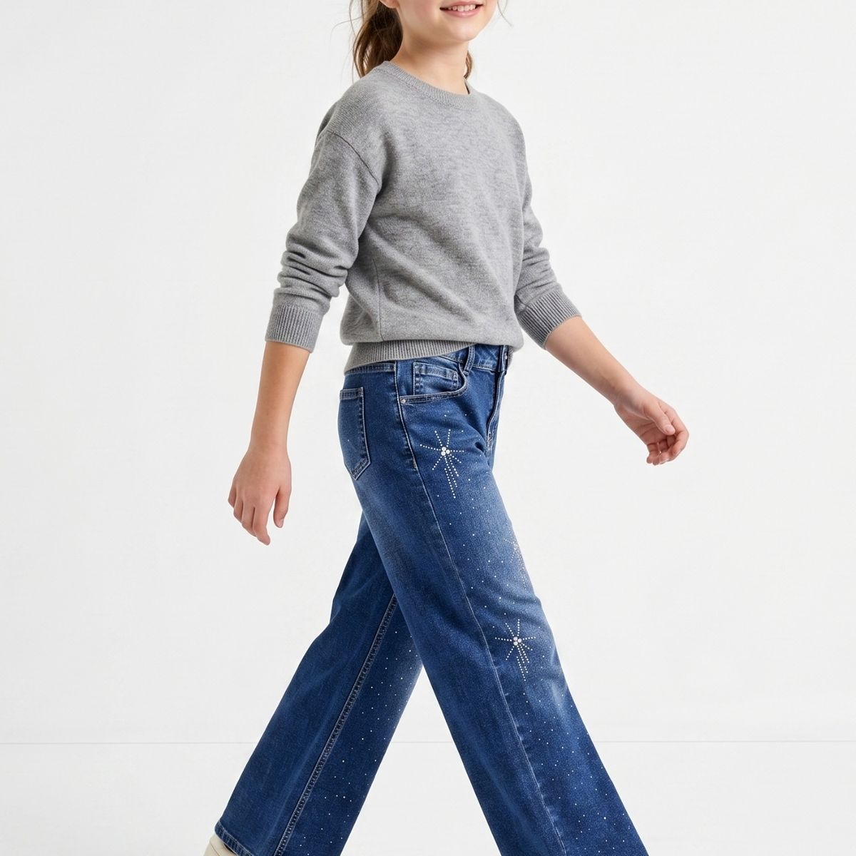 KIBOU - Jeans Niña Recto Con Brillos Pedrería Moda Urbana Denim