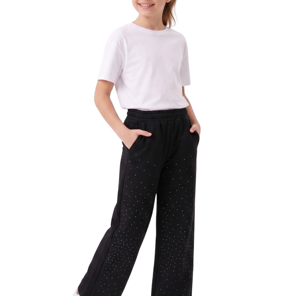 KIBOU - Pantalón Buzo Niña Wide Leg Brillos Algodón Moda Urbana