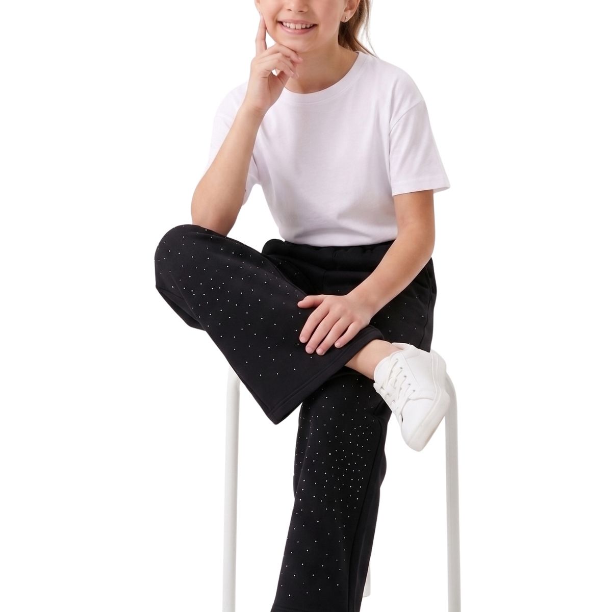 KIBOU - Pantalón Buzo Niña Wide Leg Brillos Algodón Moda Urbana