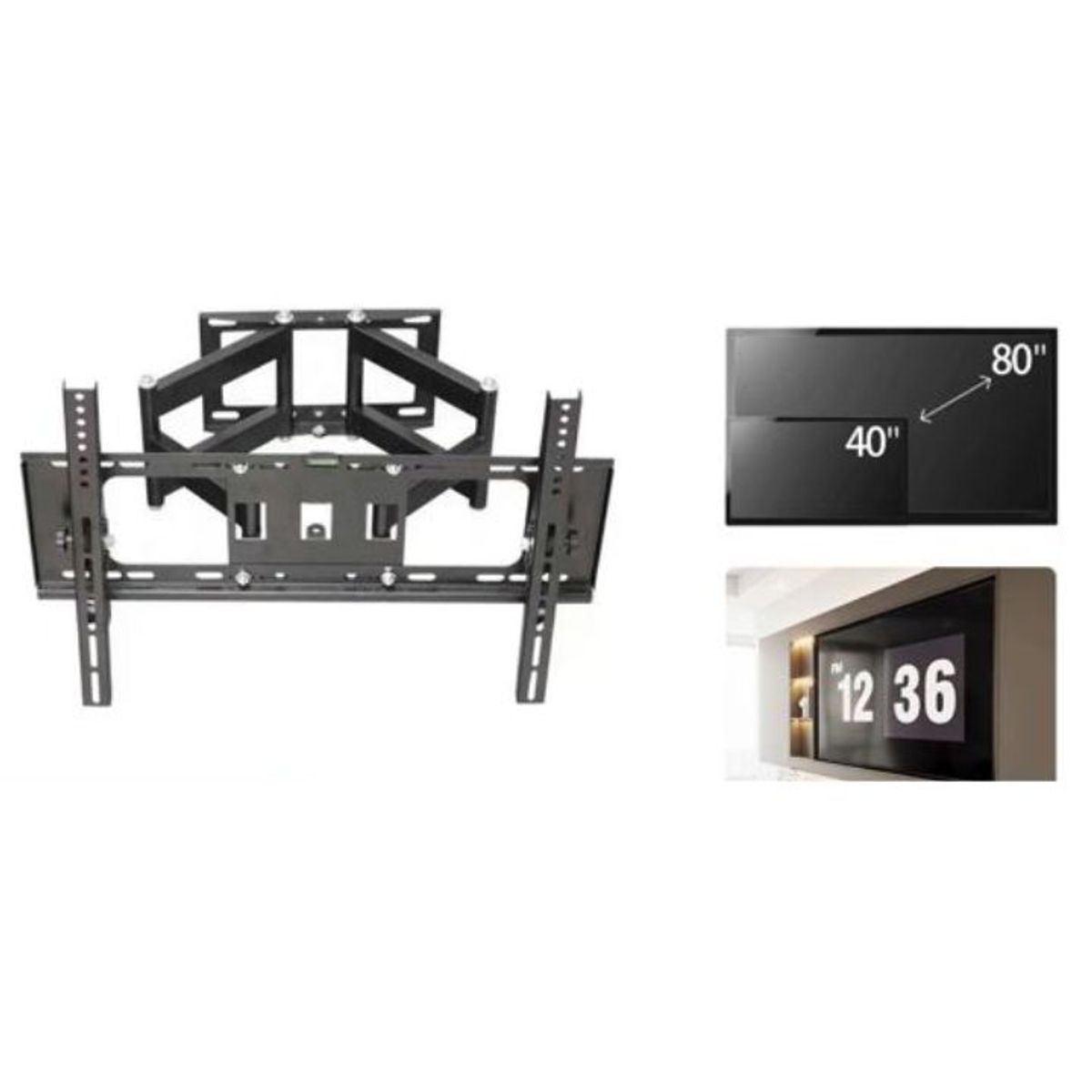 GENERICO - Soporte Articulado De Doble Brazo Para TV 40-80 - Negro Acero Reforzado - Carga Máxima 65kg