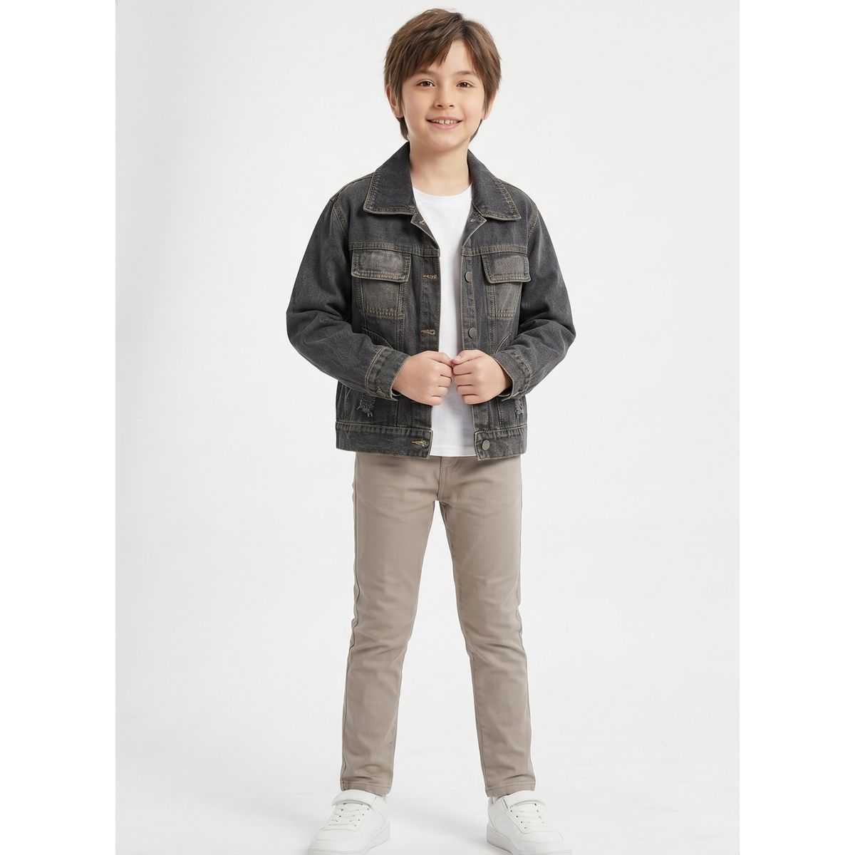 KIBOU - Chaqueta Mezclilla Niño Juvenil Denim Destroyed Oversize