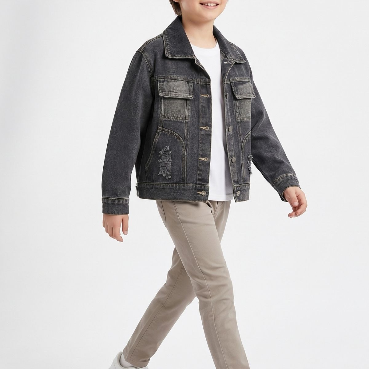 KIBOU - Chaqueta Mezclilla Niño Juvenil Denim Destroyed Oversize