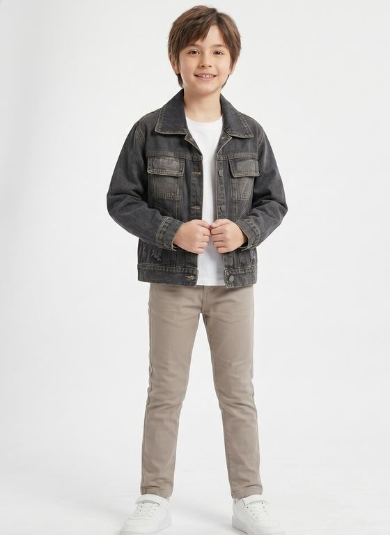 Chaqueta Mezclilla Nino Juvenil Denim Destroyed Oversize Negro 1