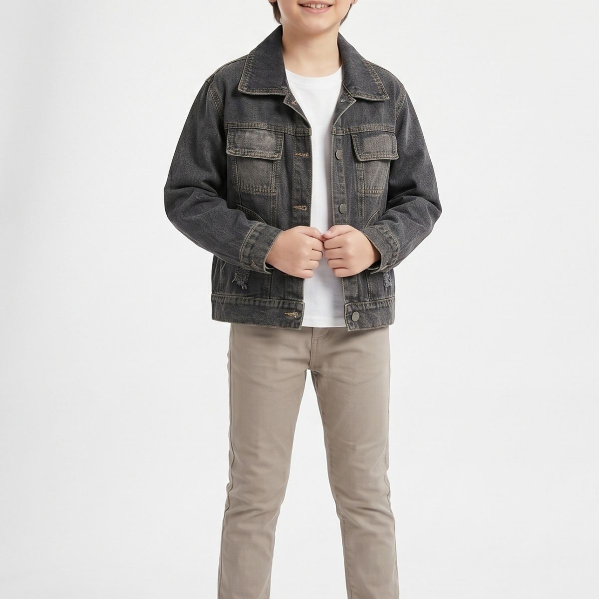 KIBOU - Chaqueta Mezclilla Niño Juvenil Denim Destroyed Oversize