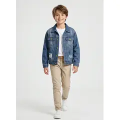 KIBOU - Chaqueta Mezclilla Niño Juvenil Denim Destroyed Oversize