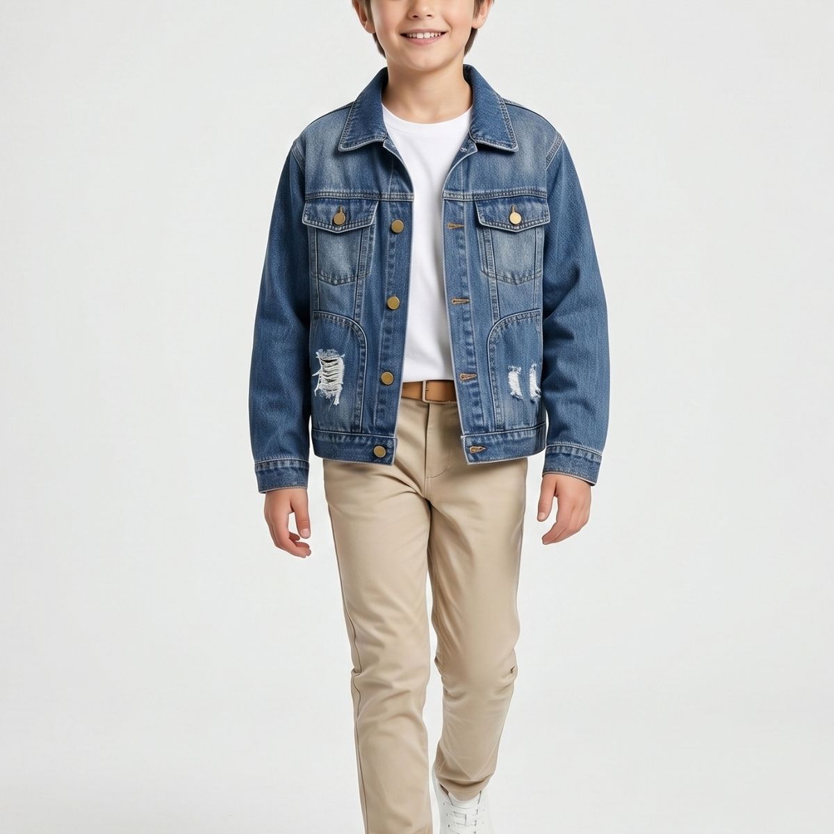 KIBOU - Chaqueta Mezclilla Niño Juvenil Denim Destroyed Oversize