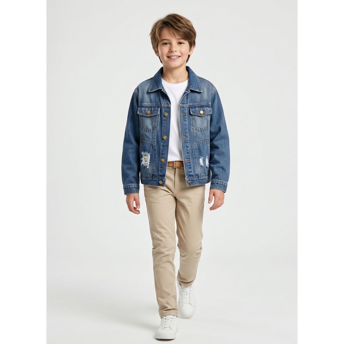 KIBOU - Chaqueta Mezclilla Niño Juvenil Denim Destroyed Oversize