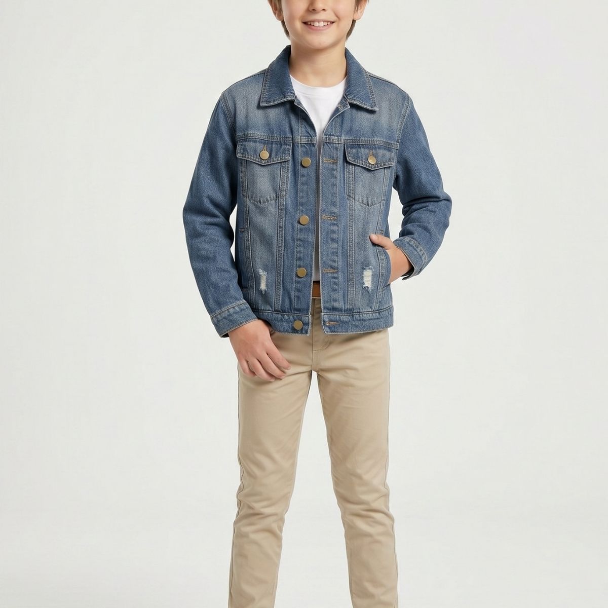 KIBOU - Chaqueta Mezclilla Niño Juvenil Denim Destroyed Oversize