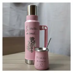 MORLAN - Set Matero Acero Personalizado Regalo Día De La Madre Rosado
