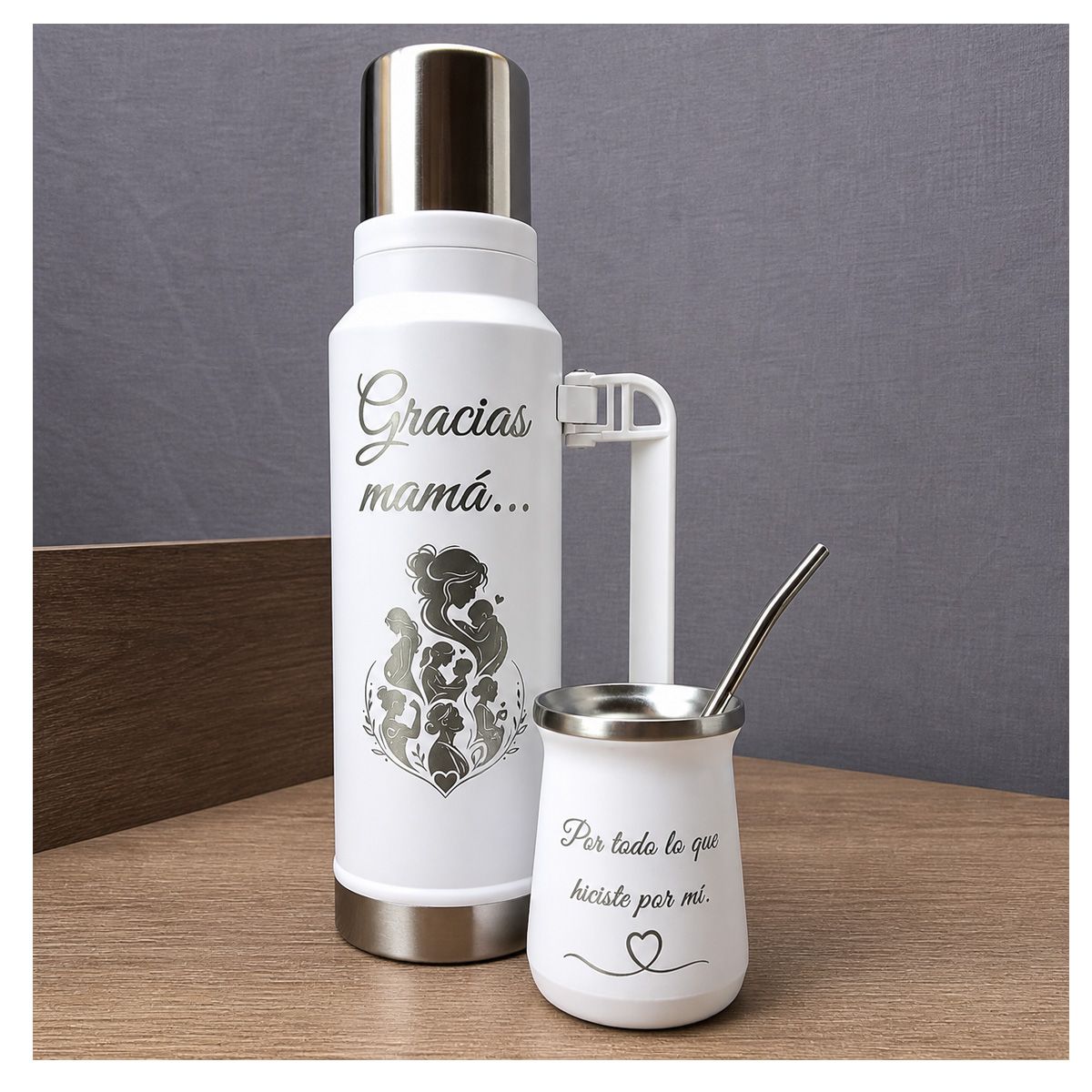 MORLAN - Set Matero Acero Personalizado Regalo Día De La Madre Blanco