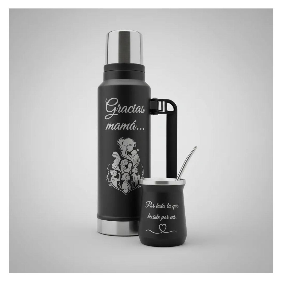 MORLAN - Set Matero Acero Personalizado Regalo Día De La Madre Negro