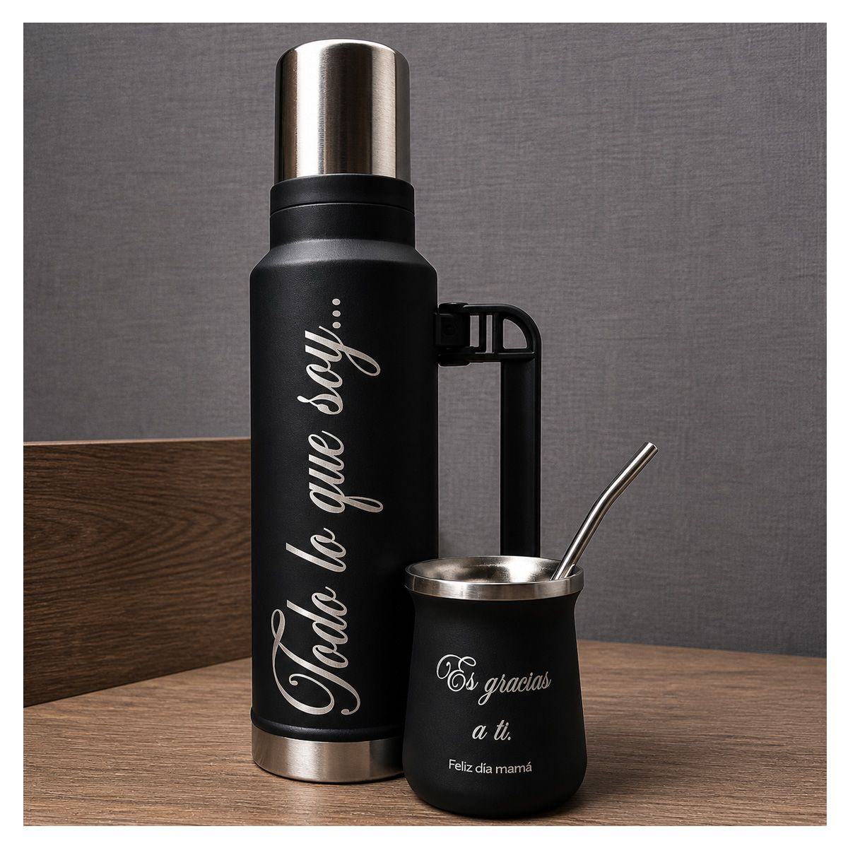 MORLAN - Set Matero Acero Personalizado Regalo Día De La Madre Negro
