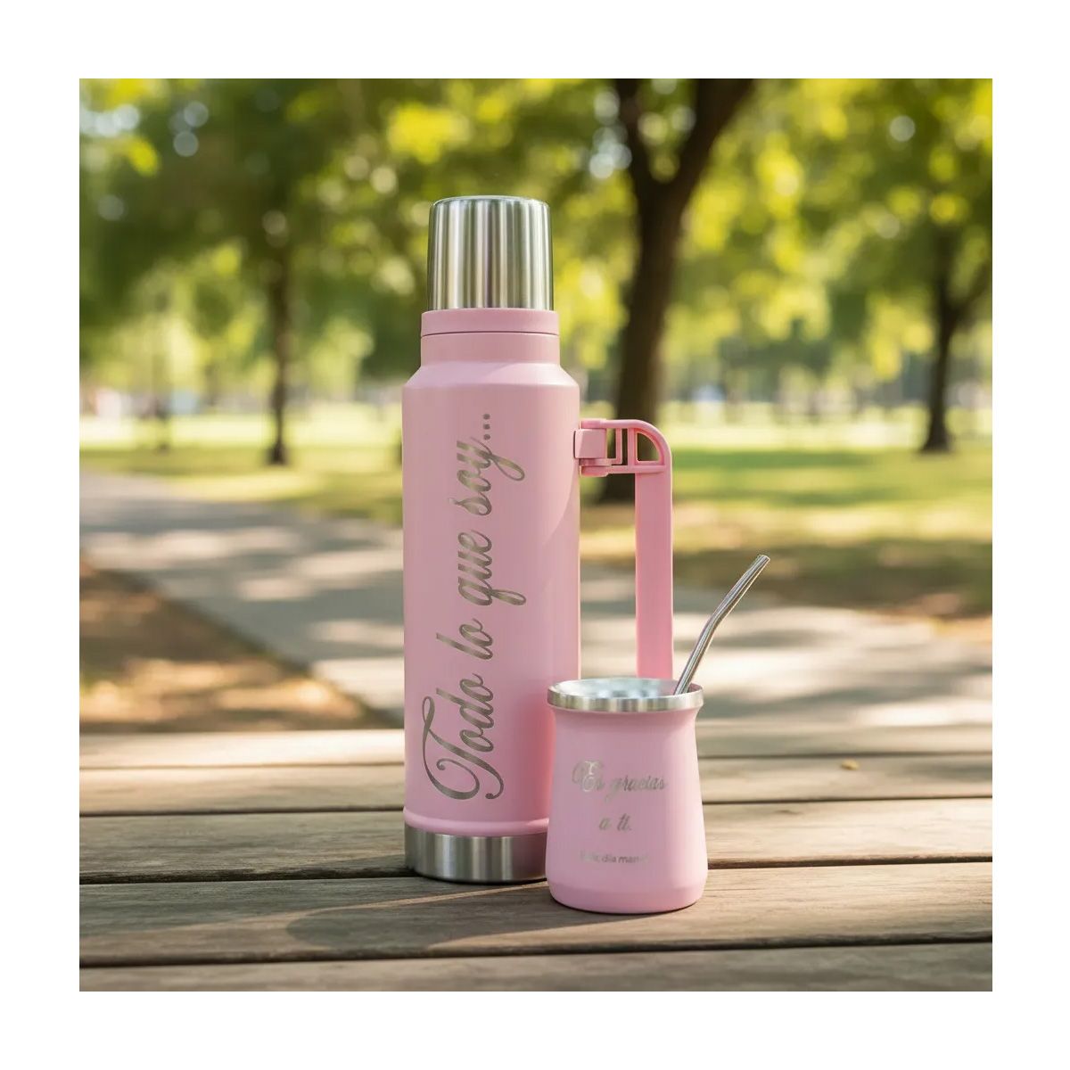 MORLAN - Set Matero Acero Personalizado Regalo Día De La Madre Rosado