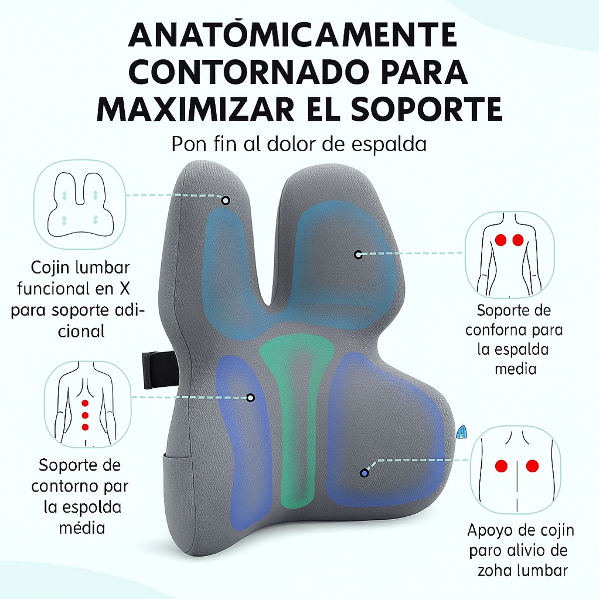 GENERICO - Cojín Lumbar Espuma Viscoelástica Soporte Espalda
