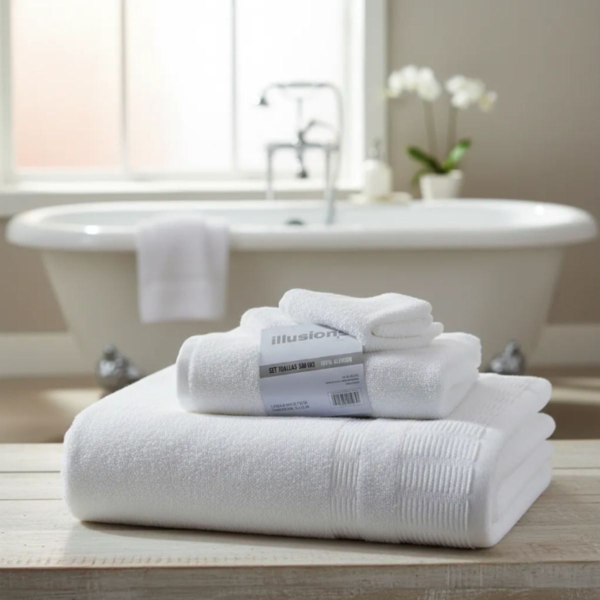 ILLUSIONS - Set Toalla Baño + Mano 100% Algodón 500 Grs Illusions Blanco