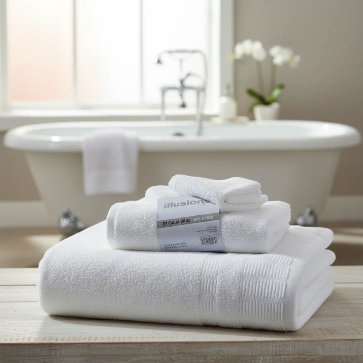ILLUSIONS - Set Toalla Baño + Mano 100% Algodón 500 Grs Illusions Blanco
