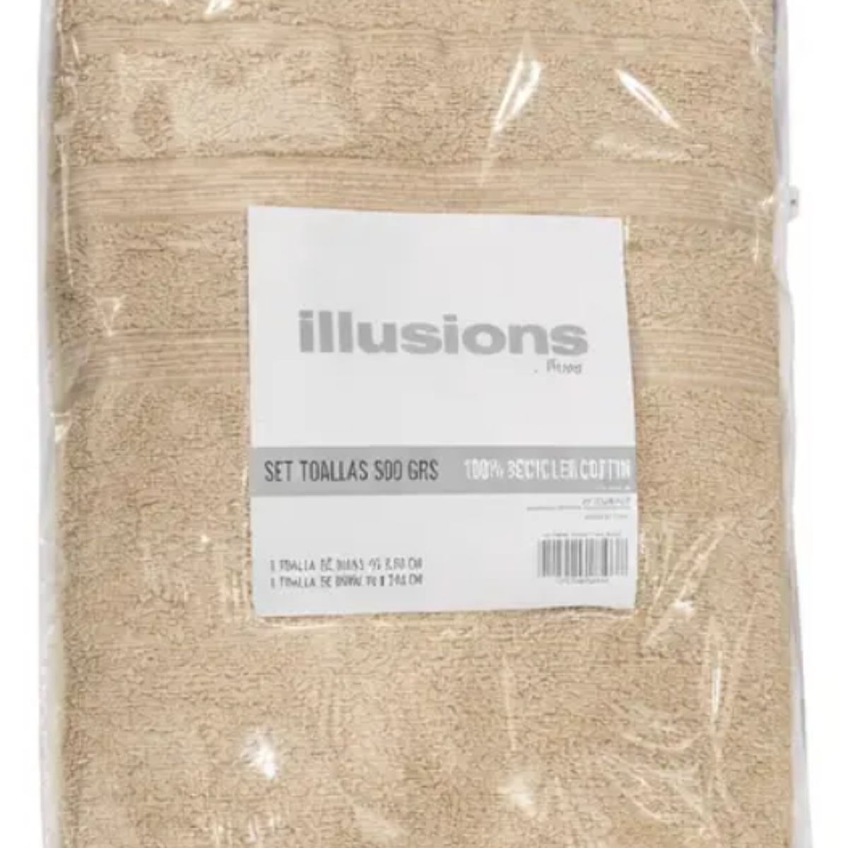 ILLUSIONS - Set Toalla Baño + Mano 100% Algodón 500 Grs Illusions Beige