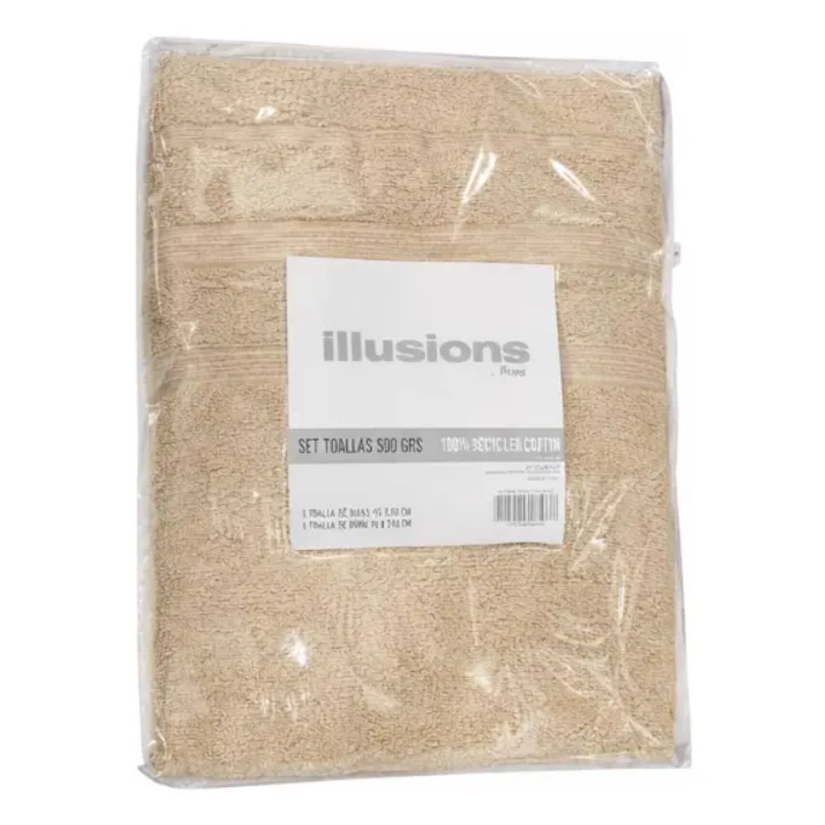 ILLUSIONS - Set Toalla Baño + Mano 100% Algodón 500 Grs Illusions Beige