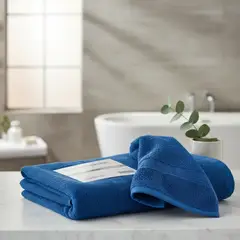 ILLUSIONS - Set Toalla Baño + Mano 100% Algodón 500 Grs Azul
