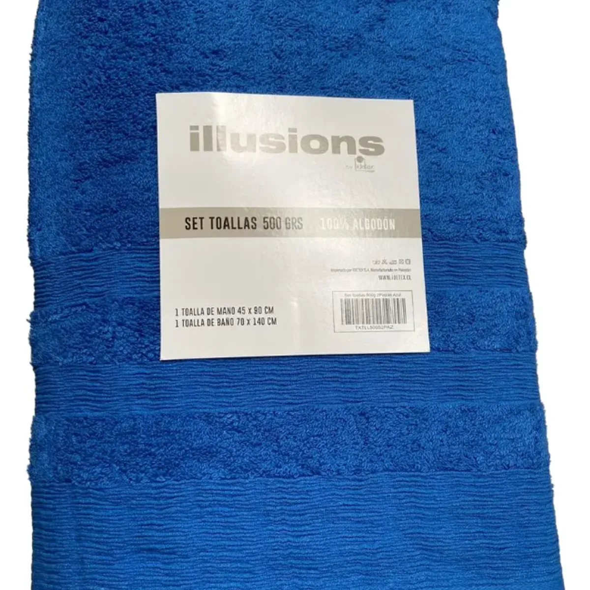 ILLUSIONS - Set Toalla Baño + Mano 100% Algodón 500 Grs Illusions Azul