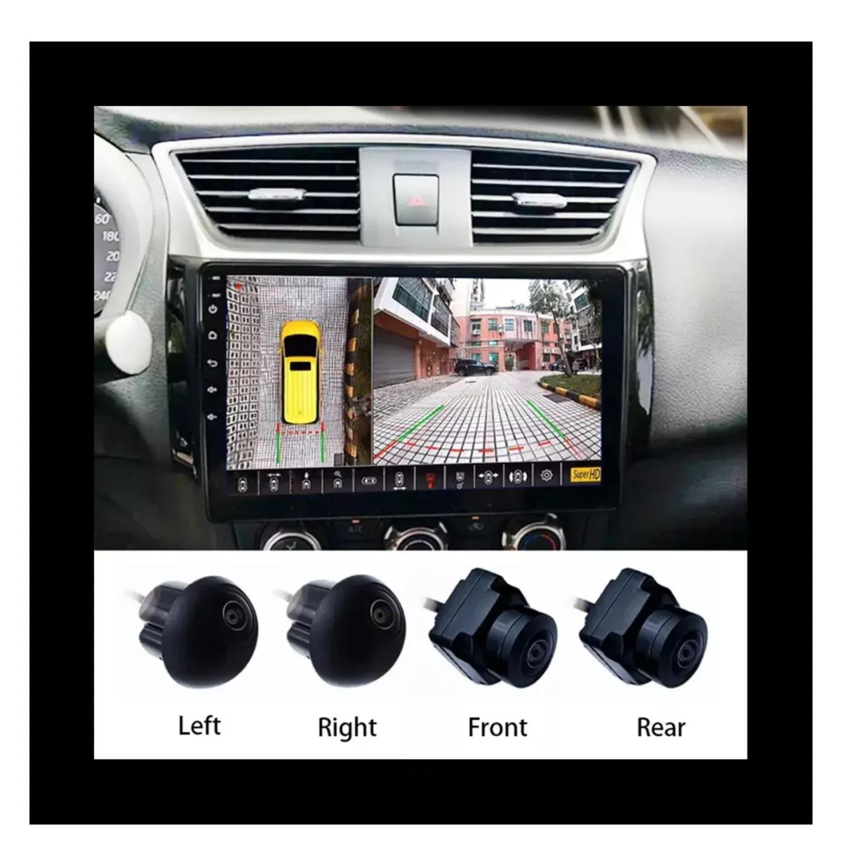 AIWA - Kit 4 Camaras Para Automovil Sistema 360° Con Cableado Aiwa