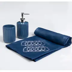 MASHINI - Set Cortina De Baño 4 Piezas Azul