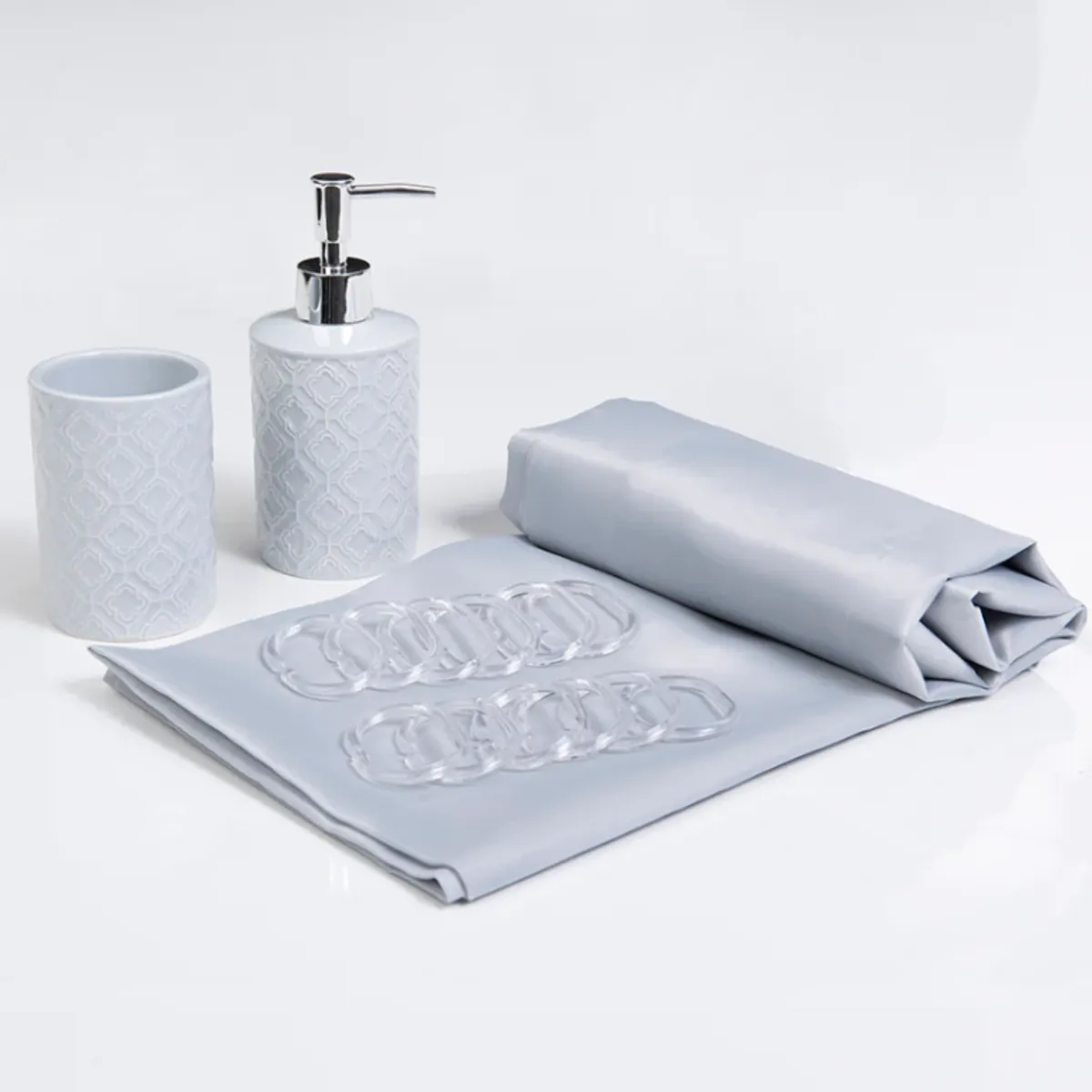 MASHINI - Set Cortina De Baño 4 Piezas Mashini Gris