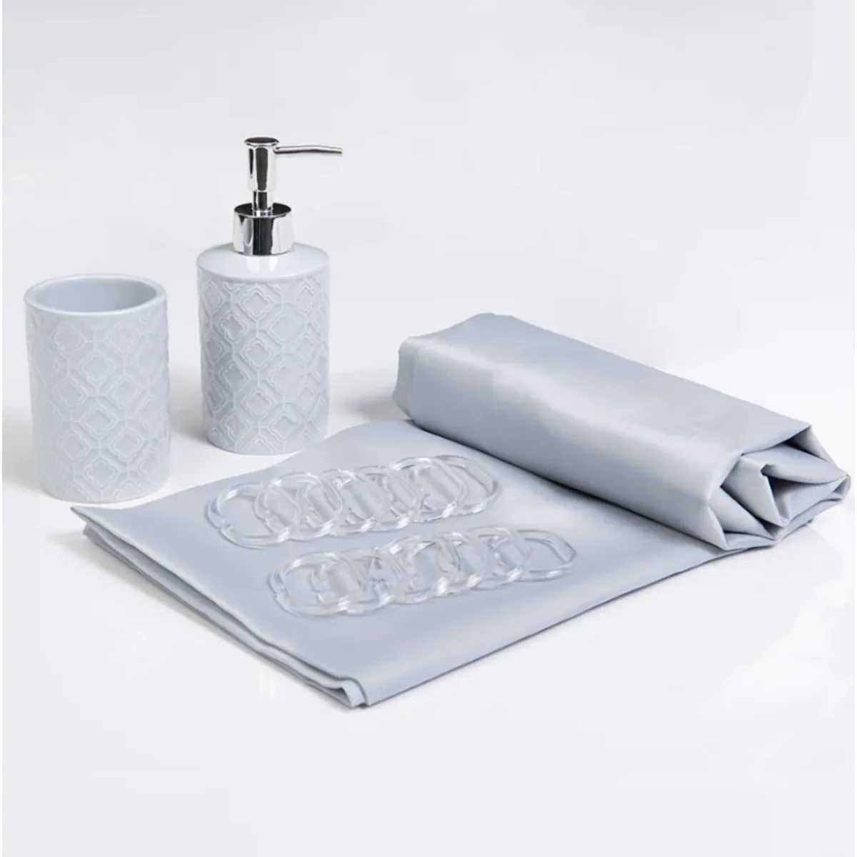 MASHINI - Set Cortina De Baño 4 Piezas Mashini Gris