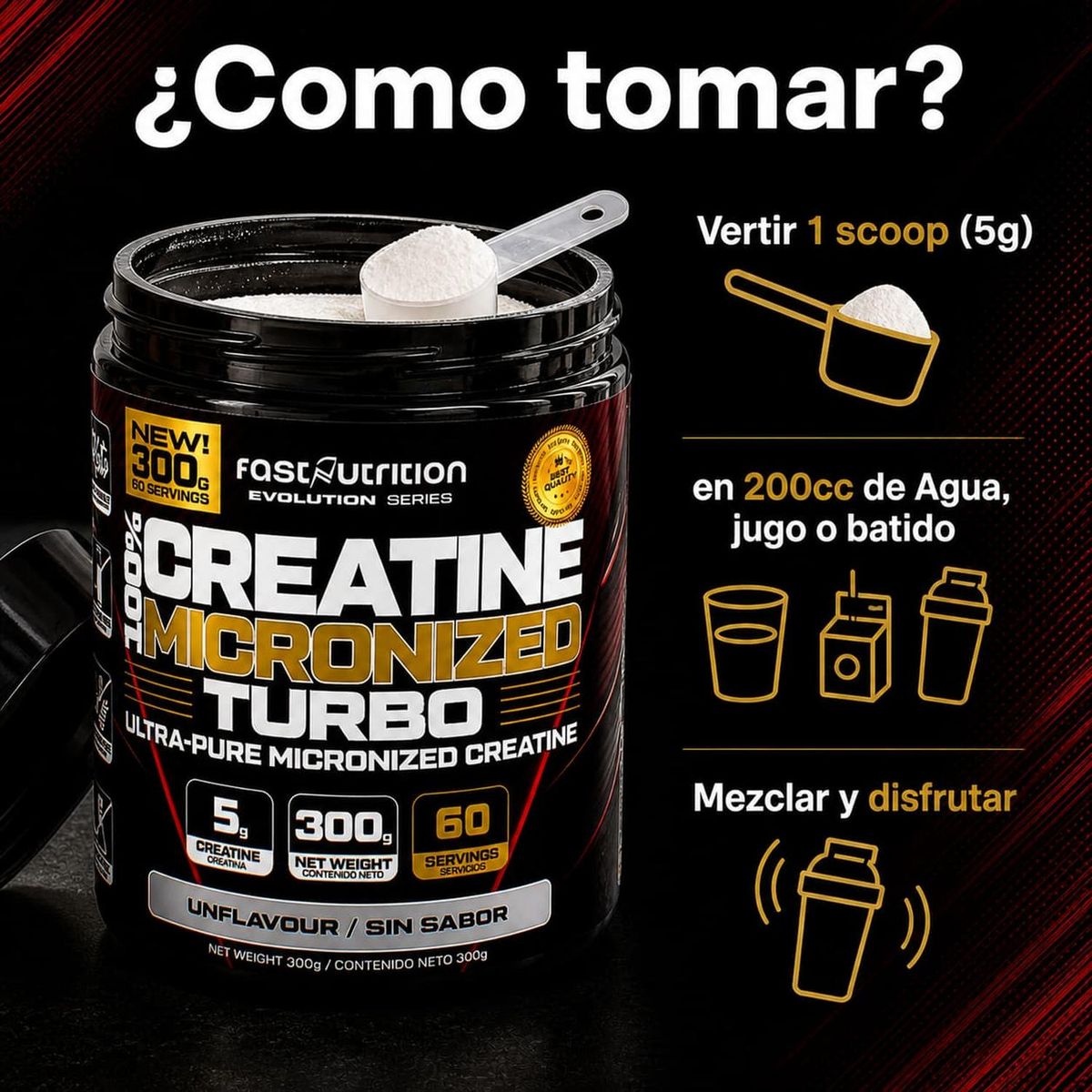 SUPRALABS - Pack 3 Creatinas monohidratadas 300g Fast Nutrition 180 porciones