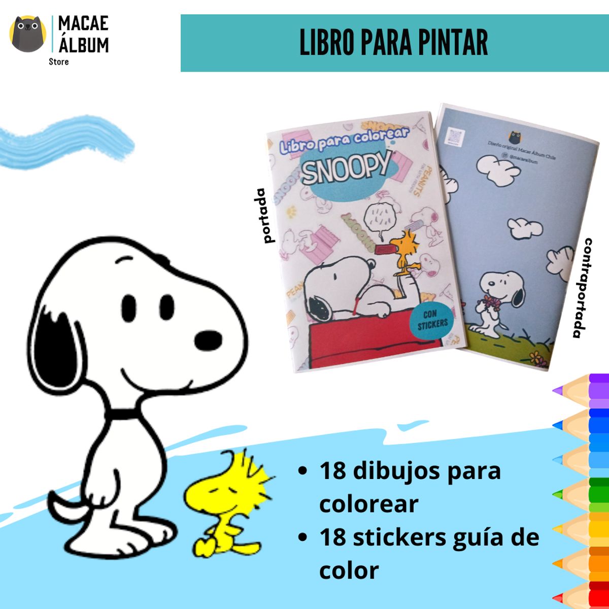 GENERICO - Libro para pintar Snoopy con stickers