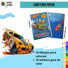 GENERICO - Libro para pintar Hotwheels con stickers