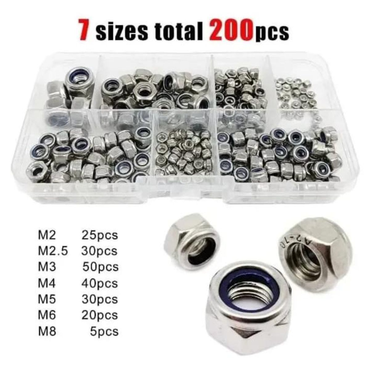 200 Tuercas hexagonales acero inoxidable surtidas, marca GENERICO - Foto 2