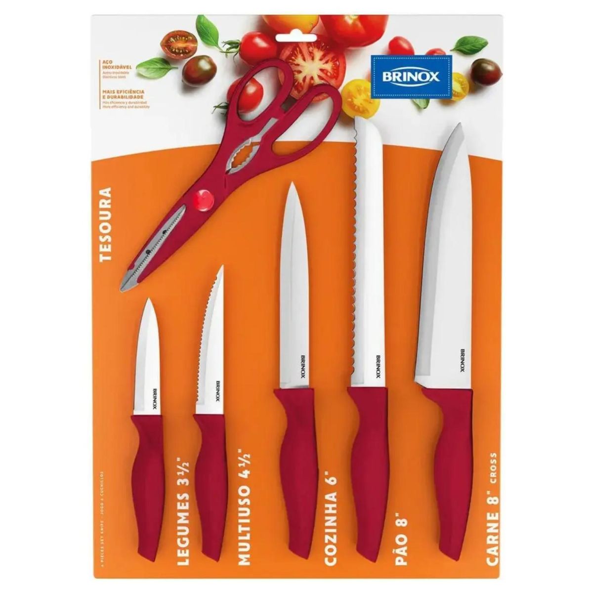 BRINOX - Set 5 Cuchillos Cross Para Cocina Rojo Brinox