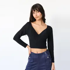 NATALIA SEGUEL - Crop Top Vera Largo Azul Brillos
