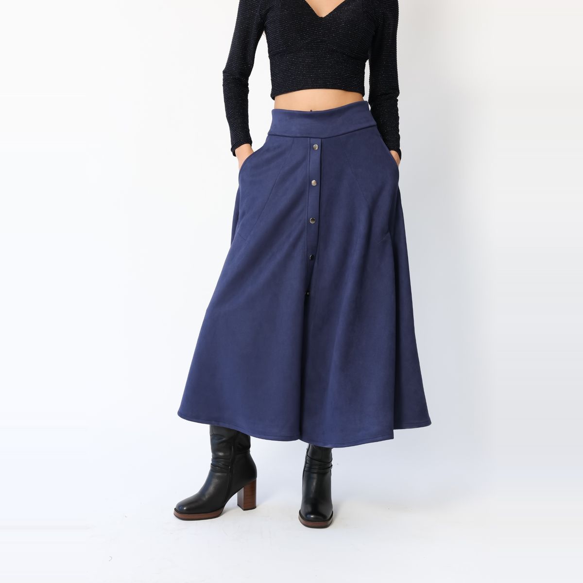 NATALIA SEGUEL - Falda Roma Gamuza Azul Francia