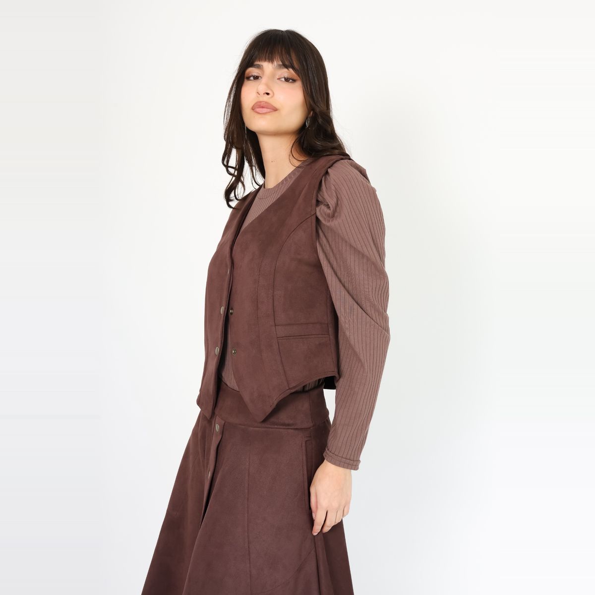 NATALIA SEGUEL - Chaqueta Gillette Gamuza Café Moro