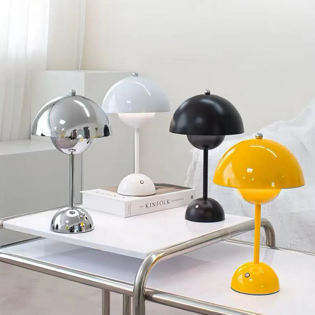 POLASUP - Lámpara de escritorio LED recargable por USB portátil y con pantalla táctil blanco negro naranja luz