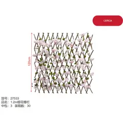 GENERICO - Cerca madera con plantas artificiales (verde con flores rojas - 120cm) 27533