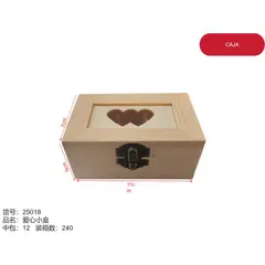 GENERICO - Caja de madera (rectangular - 1 - tapa con forma de dos corazones) 25018