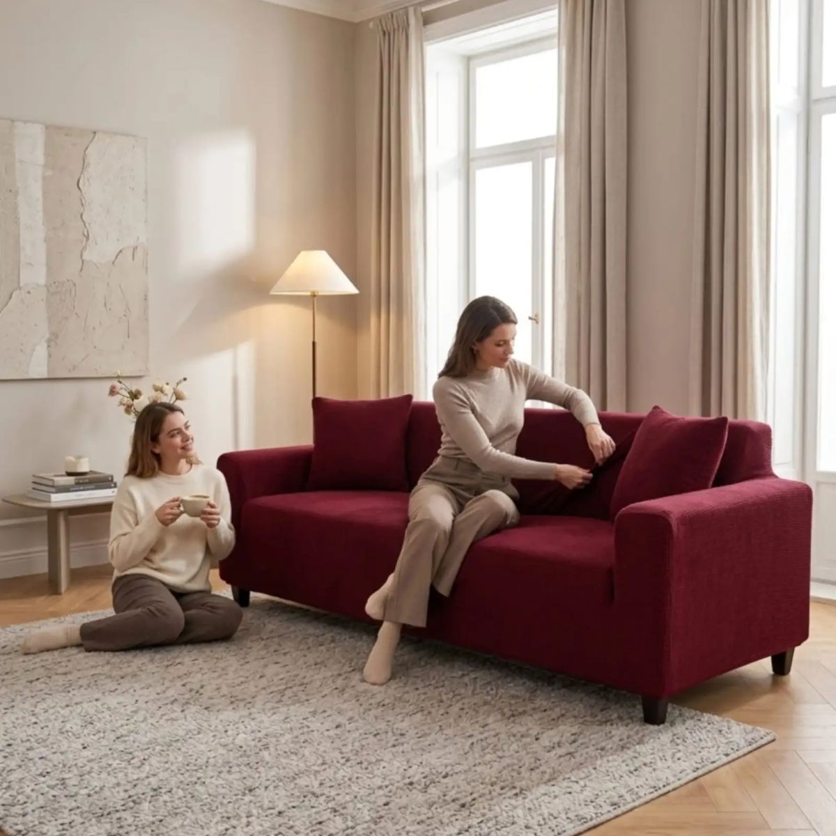 GENERICO - Funda De Sofa 4 Cuerpos Tela Cuadrille De Elastico Premium