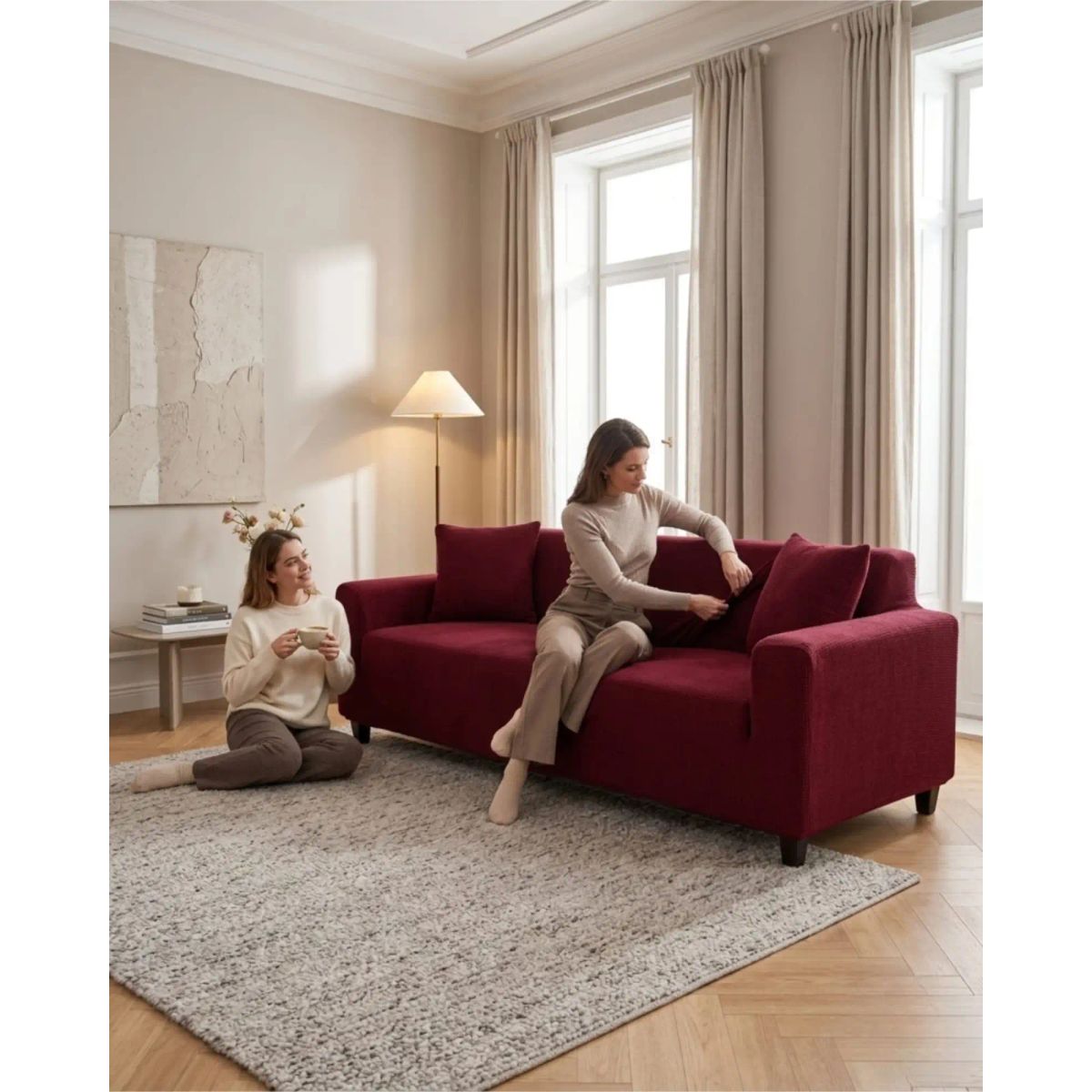 GENERICO - Funda De Sofa 4 Cuerpos Tela Cuadrille De Elastico Premium