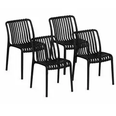 MOBOI - Pack 4 Sillas France Negra de Polipropileno para Comedor o Terraza