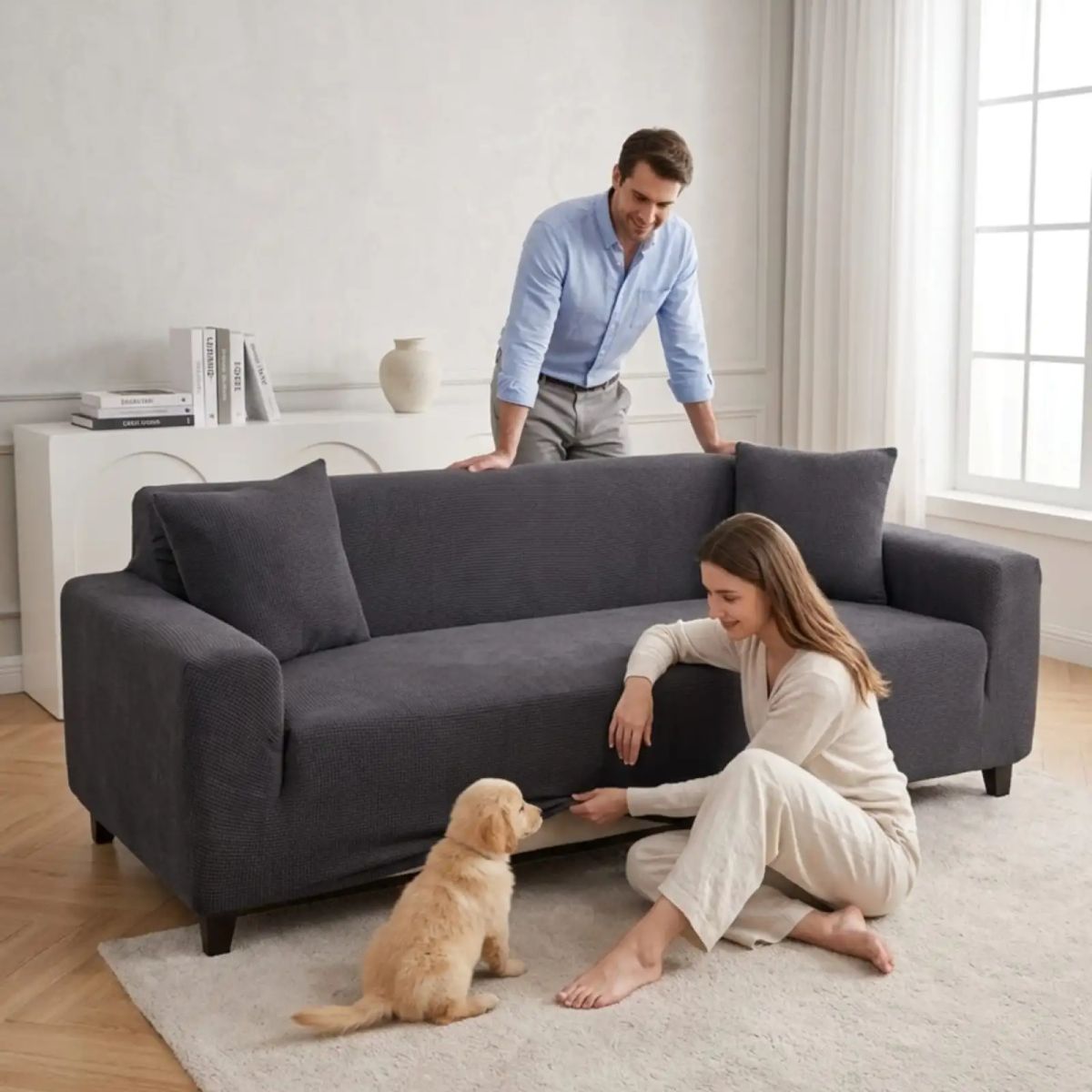 GENERICO - Funda De Sofa 4 Cuerpos Tela Cuadrille De Elastico Premium