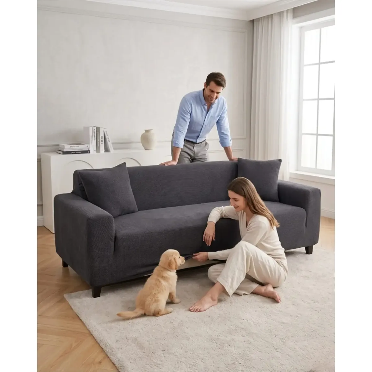 GENERICO - Funda De Sofa 4 Cuerpos Tela Cuadrille De Elastico Premium