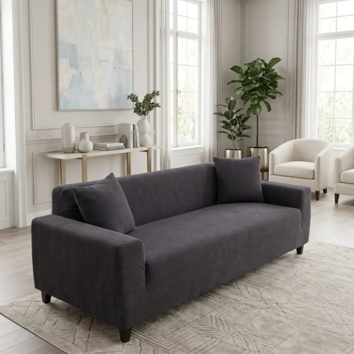 GENERICO - Funda De Sofa 4 Cuerpos Tela Cuadrille De Elastico Premium