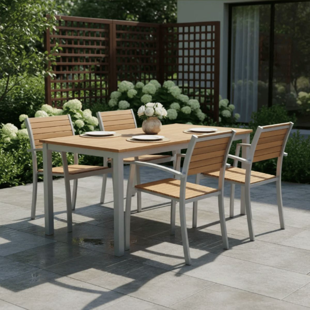 GENERICO - Juego De Comedor exteriores 160cm 4 sillas Terraza resiste agua y sol Marrón