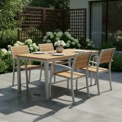 GENERICO - Juego De Comedor exteriores 160cm 4 sillas Terraza resiste agua y sol Marrón