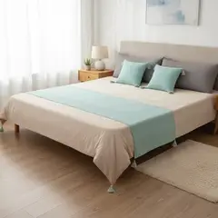 GENERICO - Juego De Piecera De Lino Con Pompones Medida 70x210cm Pie De Cama Menta