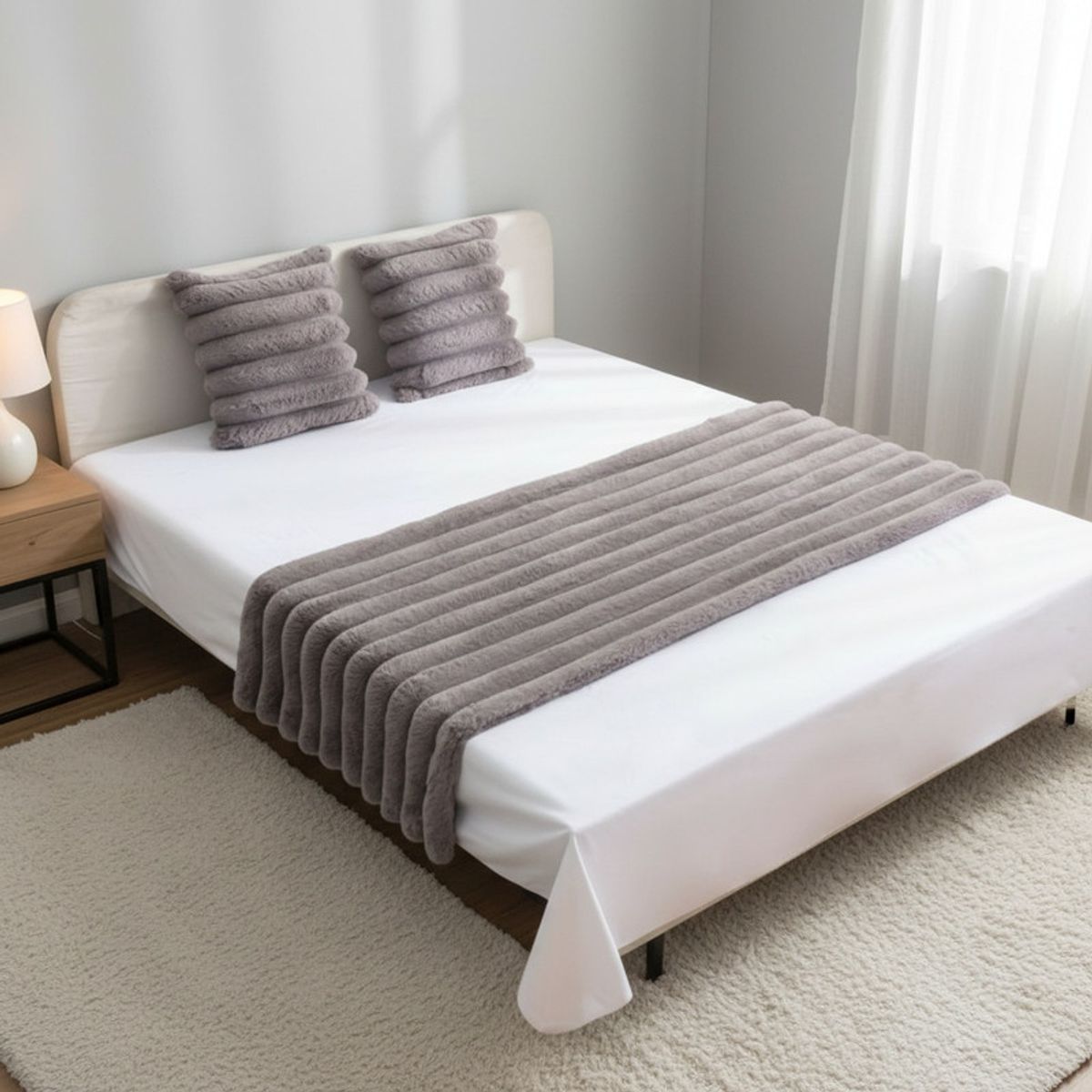 GENERICO - Juego De Piecera Peluda Texturizada Medida 70x210cm Pie De Cama Gris